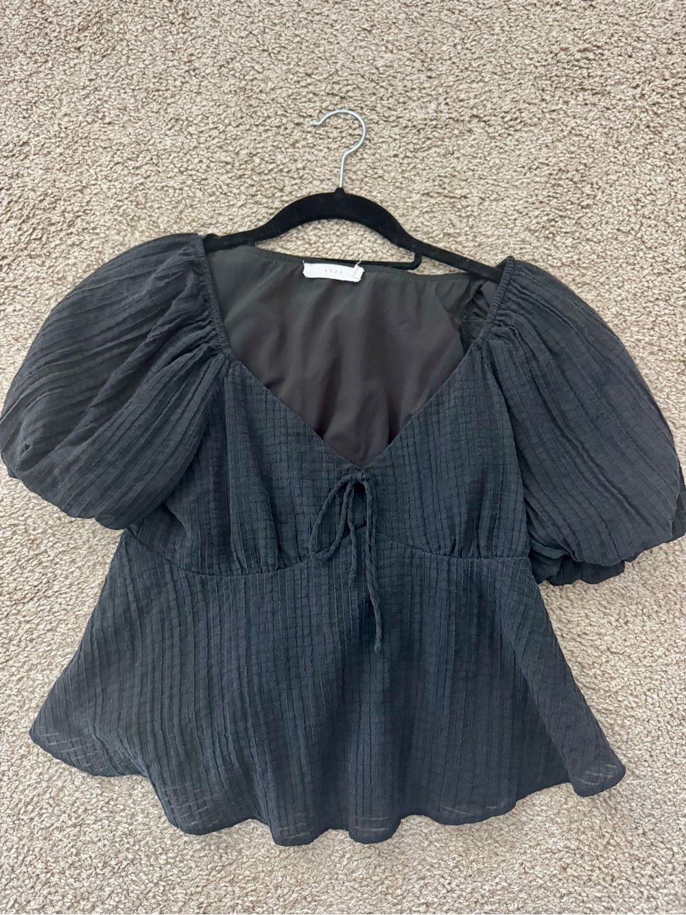 Lush Black Puff Sleeve Flowy V-Neck Blouse Top